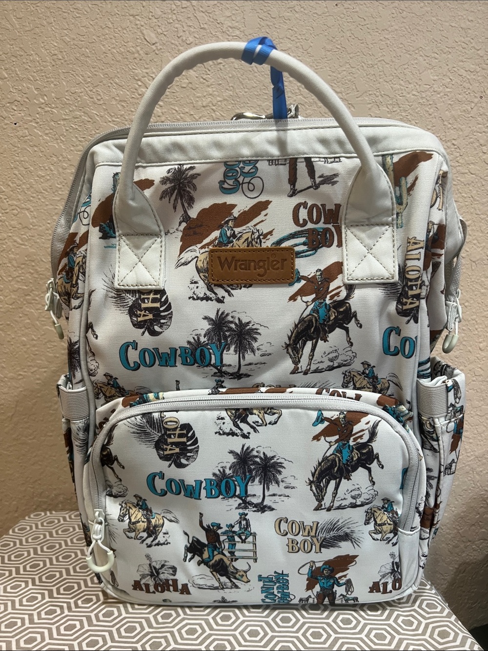 Wrangler Callie White Backpack with Brown and Teal Western Print